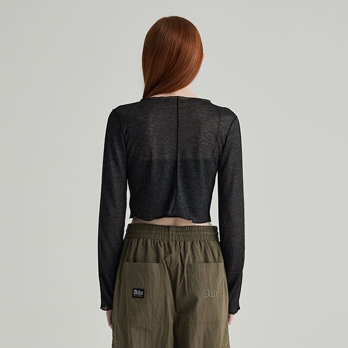 BLACK SEE THROUGH INTERLOCK LONG SLEEVES T-SHIRT