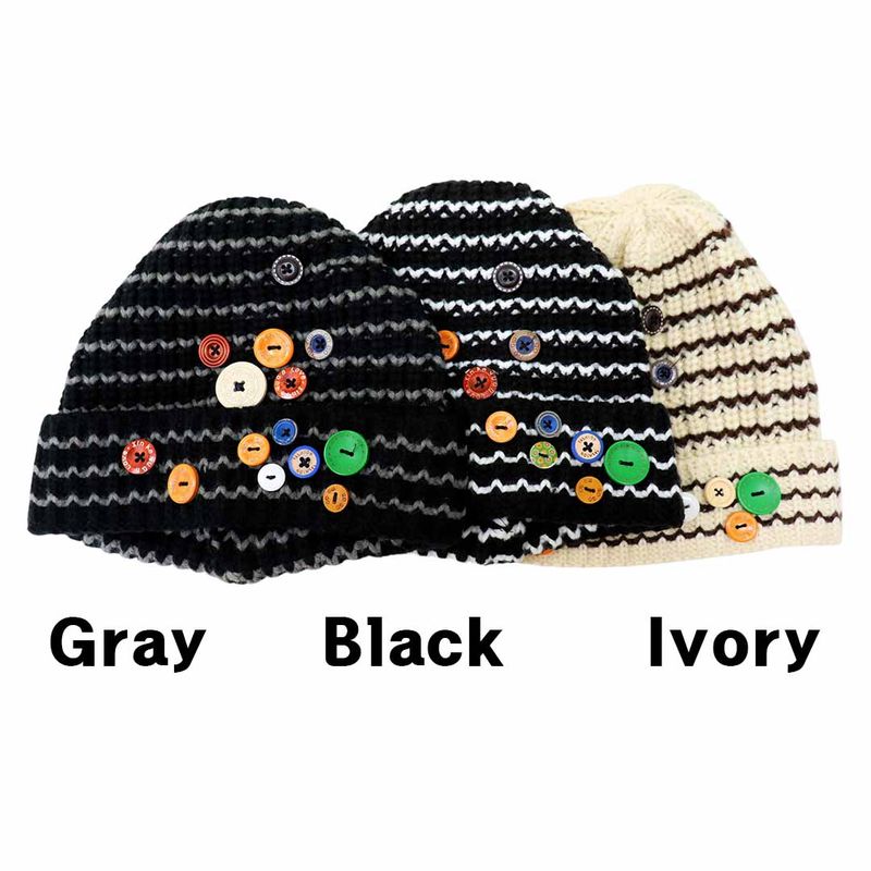 Vintage Button Stripe Beanie