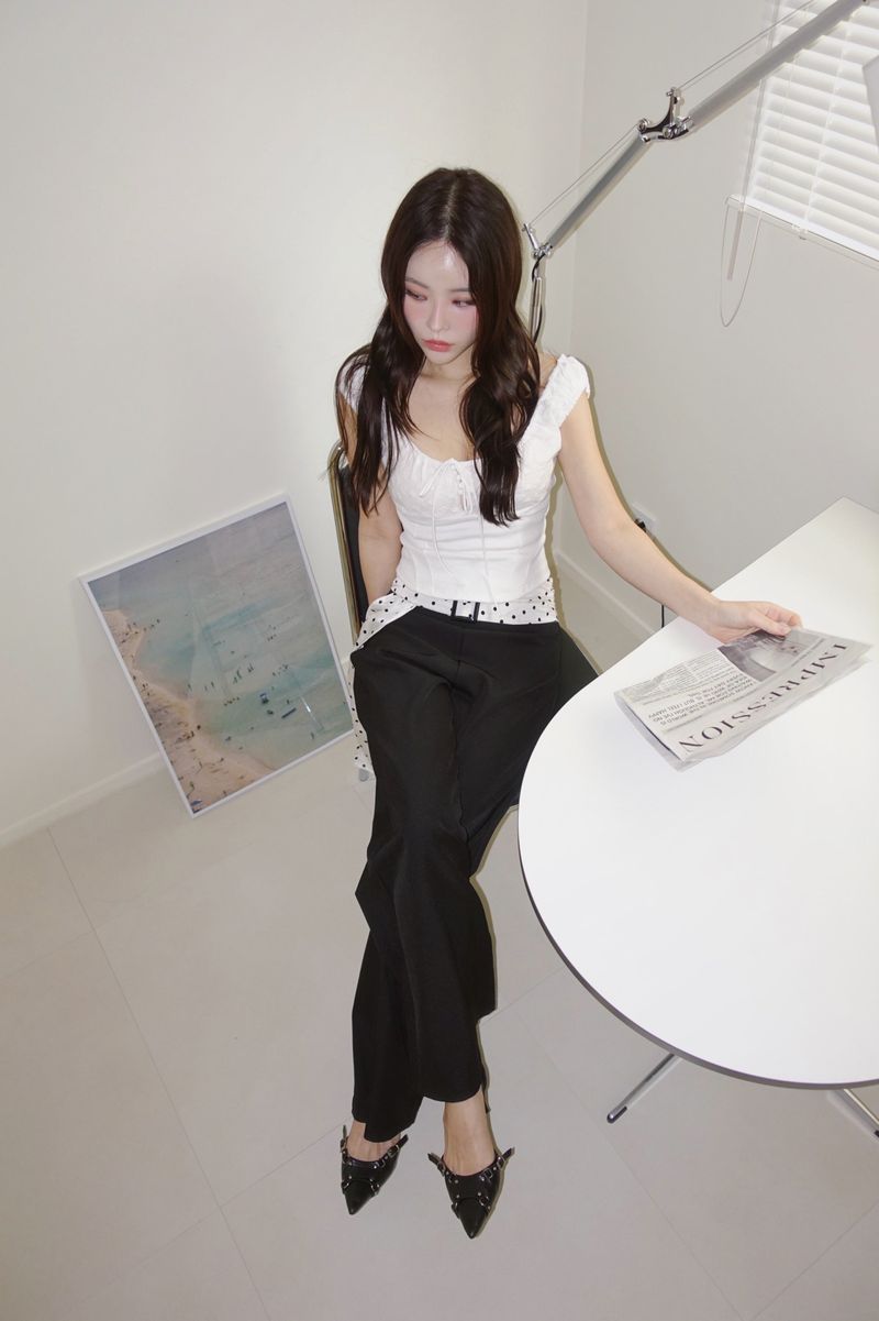 Dot Scarf Belt Long Slacks Pants