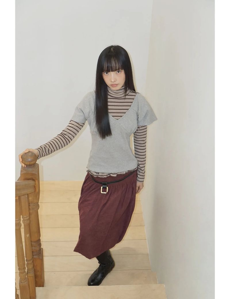 WRAP SHIRRING TOP(GREY)