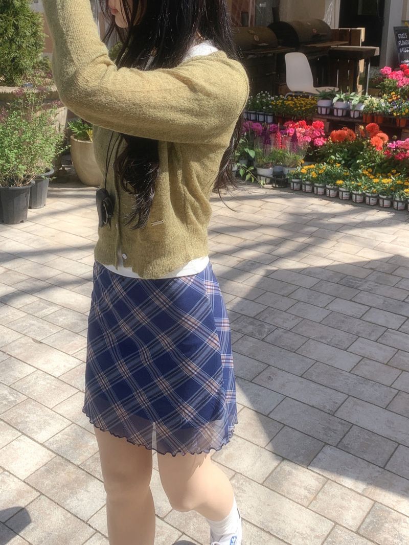 Blooming Chek Banding Mini Skirt