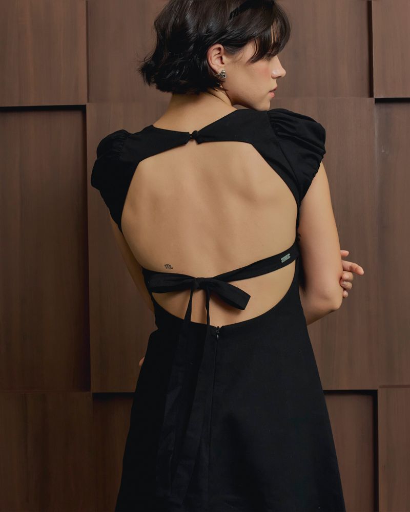EVIE avery PUFFED SLEEVE DRESS BLACK