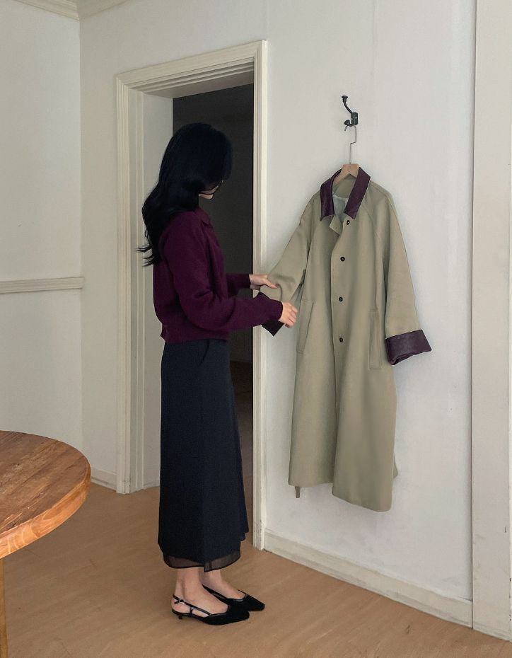 エベル ウィービング カラー ロング トレンチ コート