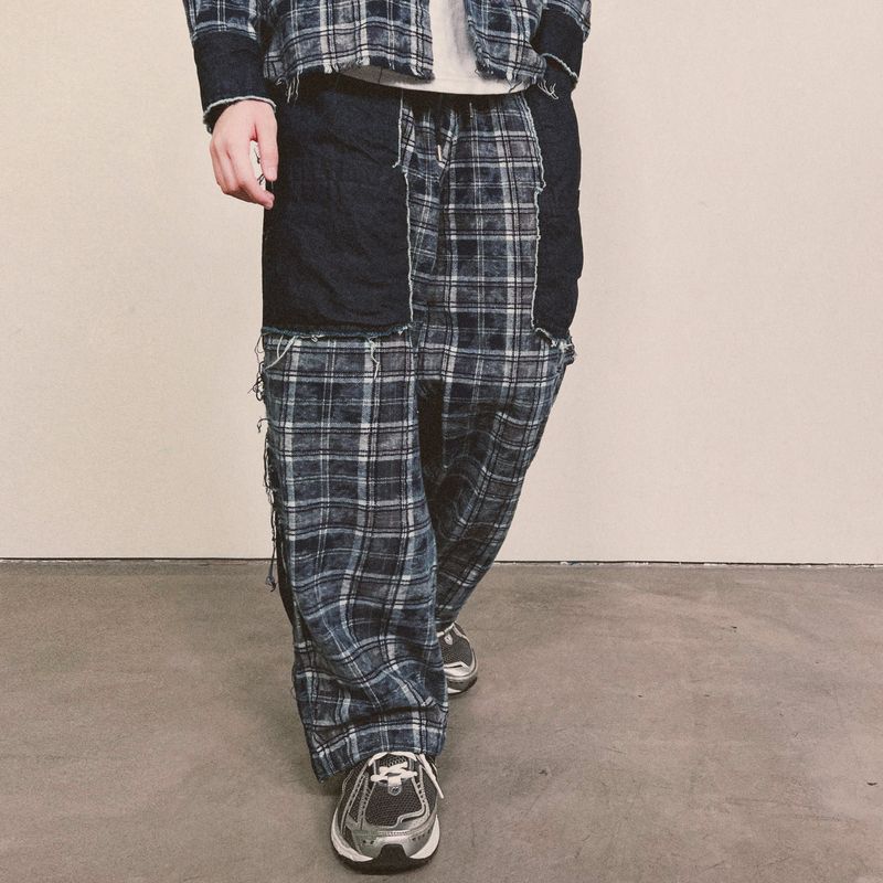 grunge burner check pants_blue
