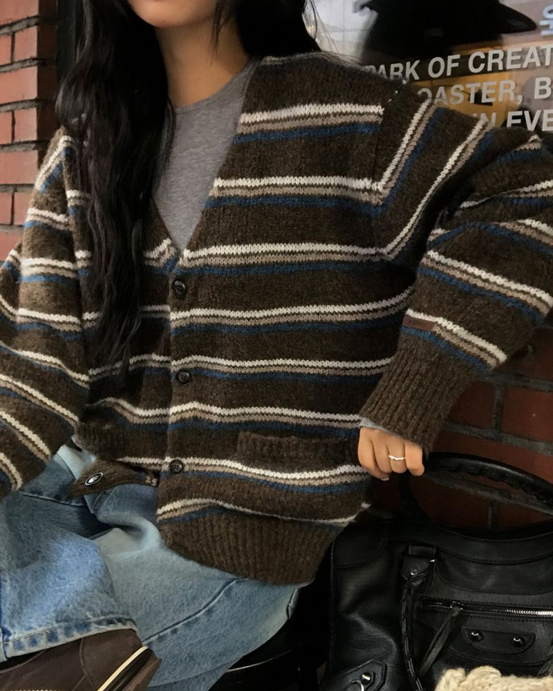 [ORIGINAL] Sand Stripe Oversized Wool Cardigan