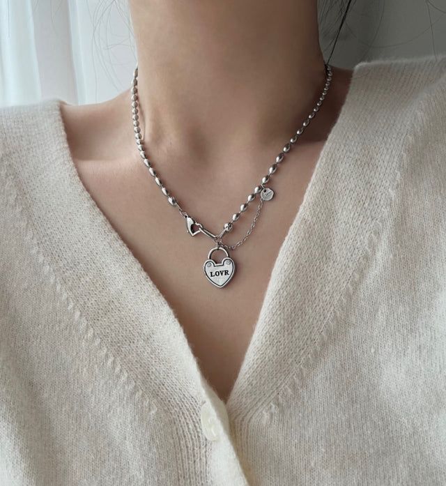 jalo Love Heart Lock Bold Chain Handmade Necklace