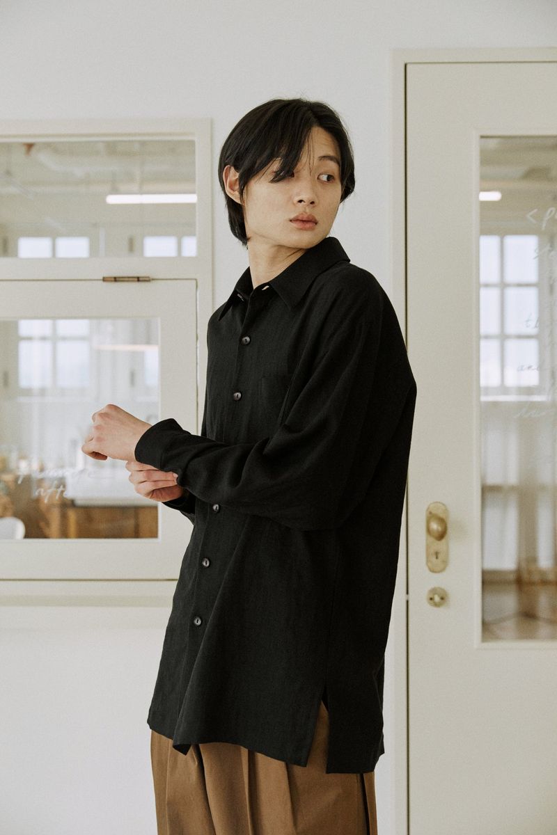 unisex linen patch shirts black