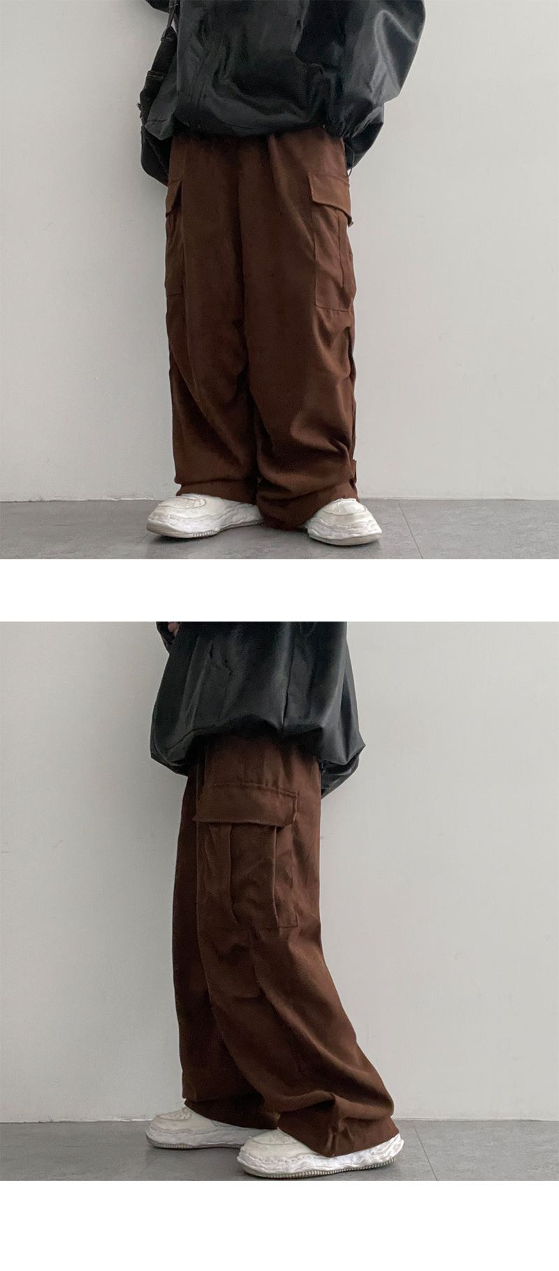 Perpitch Suede Pin Tuck Wide Cargo Pants