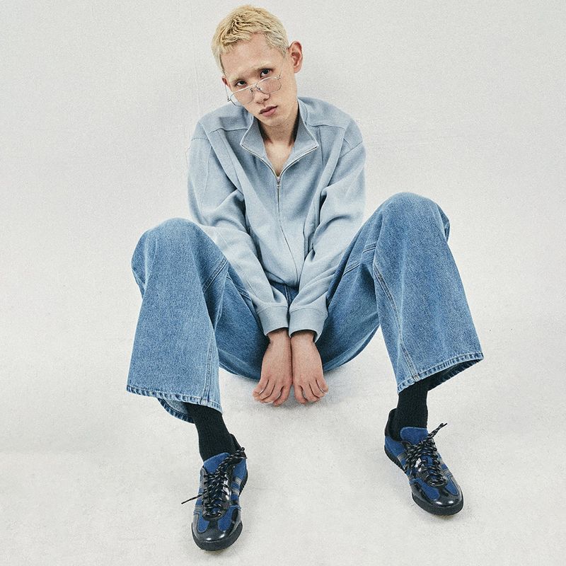Fickle 2-WAY full zip-up / Blue gray