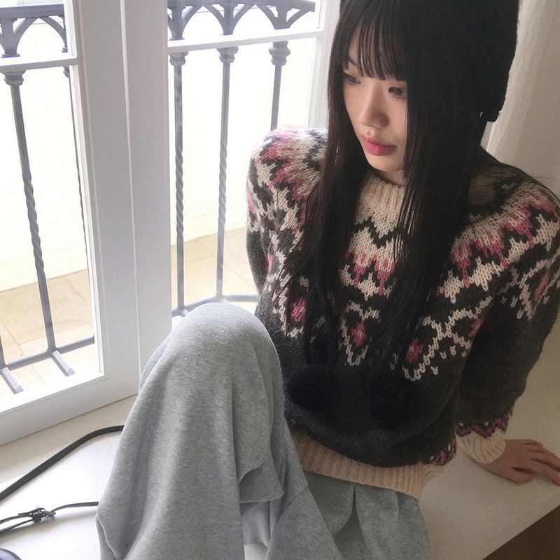 WONDER WONDER（ワンダーワンダー）の「[Wool 10] Candle Heart Nordic Pattern Round Knit（Tops）」
