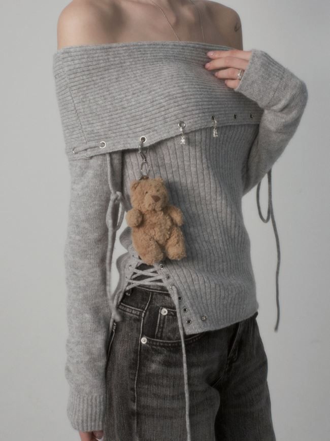 PALEJADE（ペールジェイド）の「Eyelet String Off-Shoulder Knit T（）」