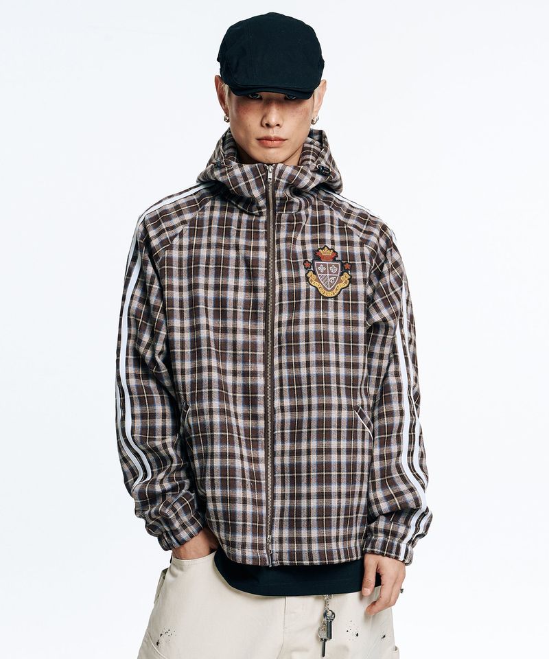 Emblem Check Windbreaker Jacket - Brown