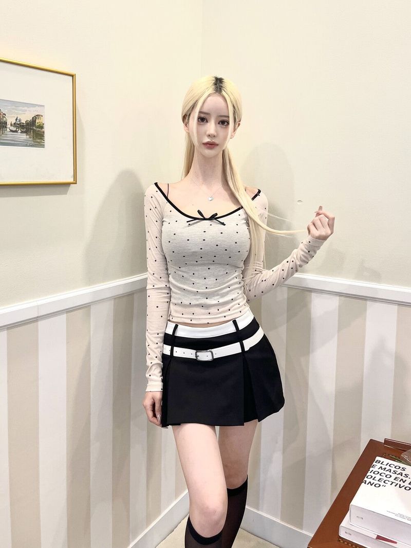 1298. Dot ribbon long sleeve T set