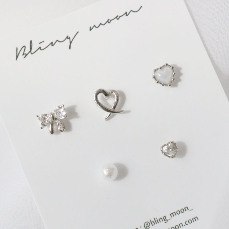 [5 set] Ribbon Pearl Piercing Set