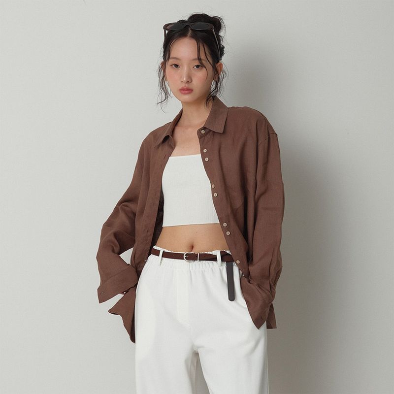 Loventina（ラヴェンティナ）の「Linen pearl Shirt_Brown（Tops）」