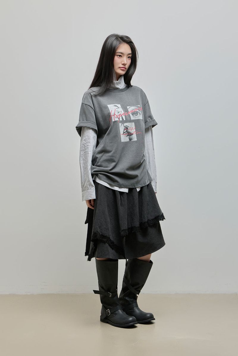 Unbalanced Lace Midi Skirt_Balck