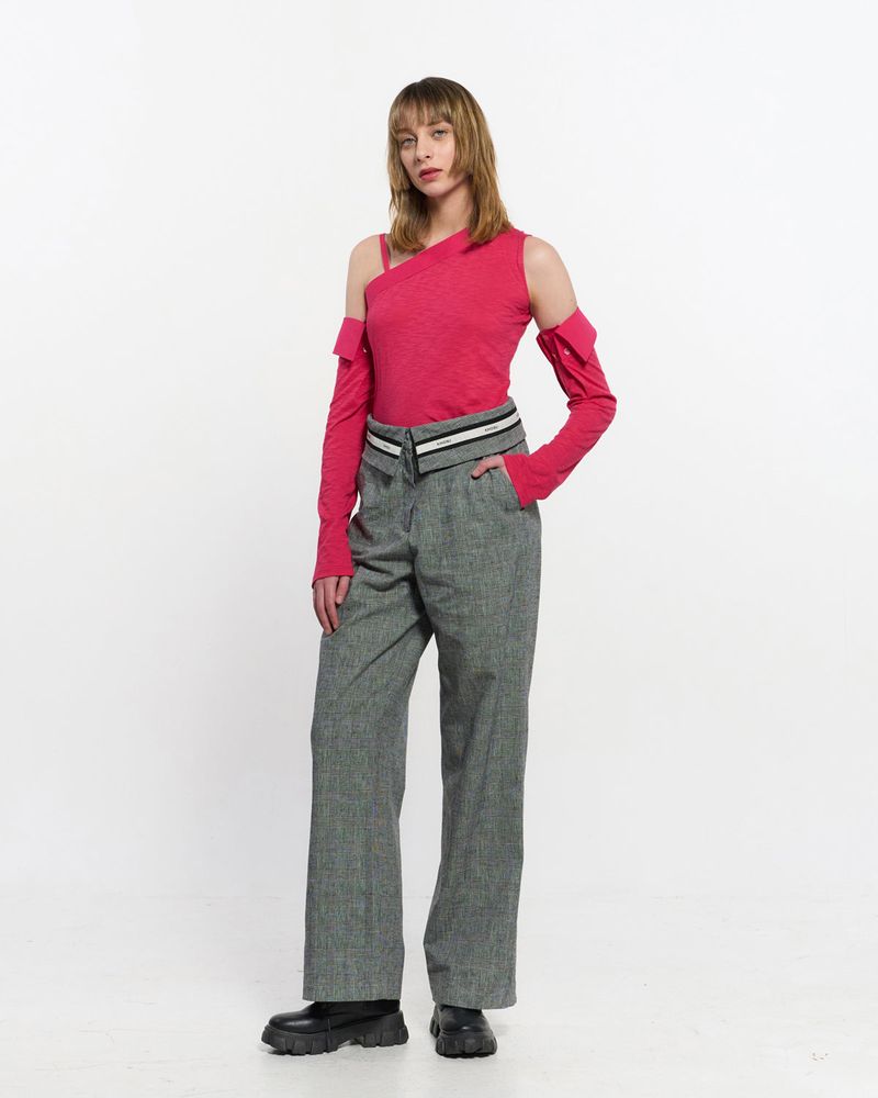 Fold Over Wide Slacks _ GREY