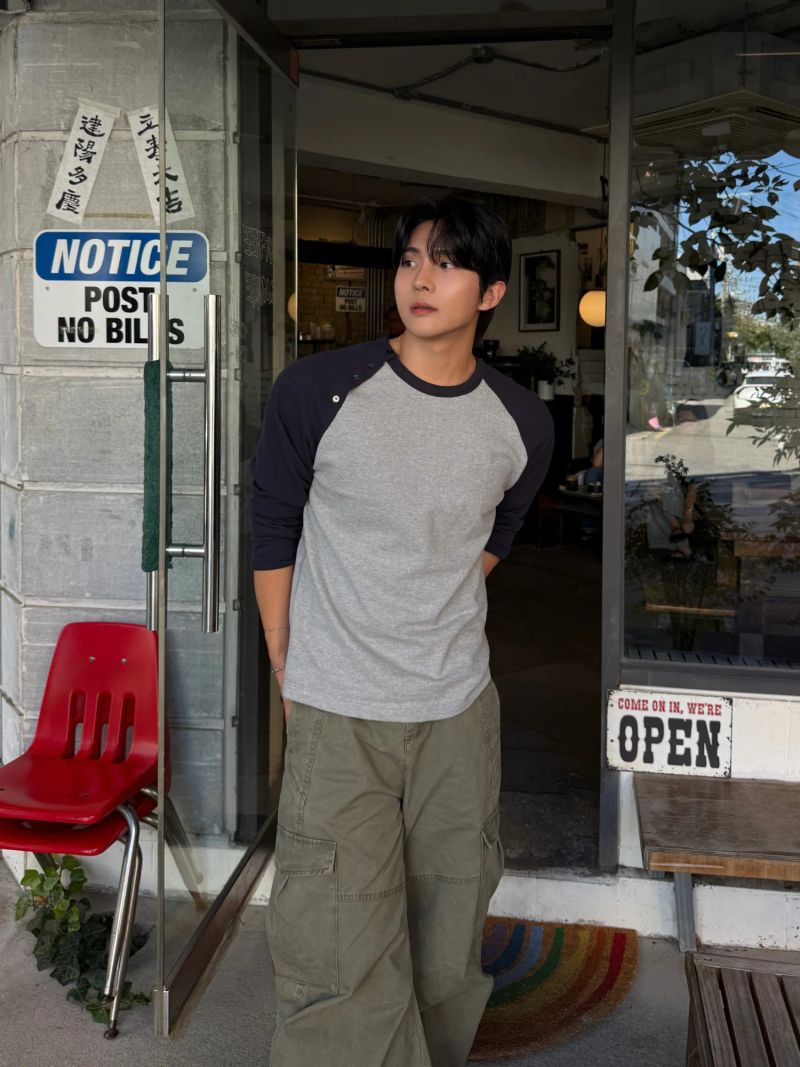 Heavy raglan button long sleeve t-shirt