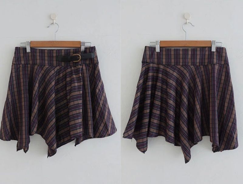 VINTAGE STRIPE ASYMMETRICAL BUCKLE WRAP SKIRT