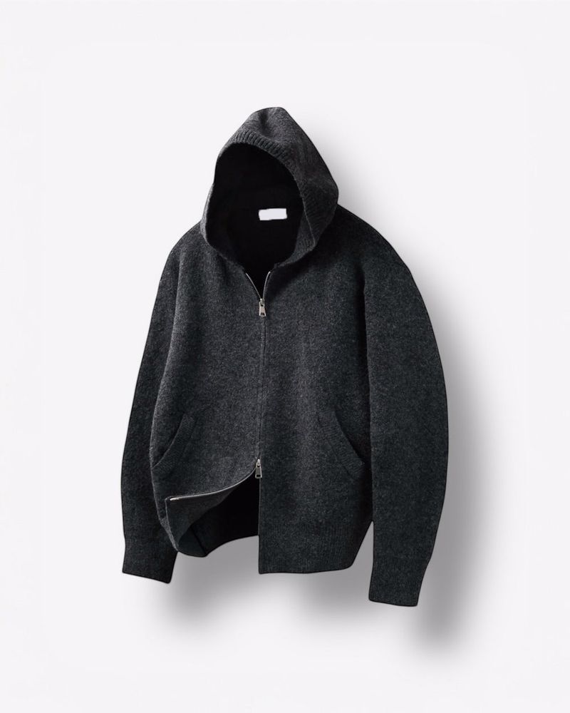 Merry wool knit hood zip-up