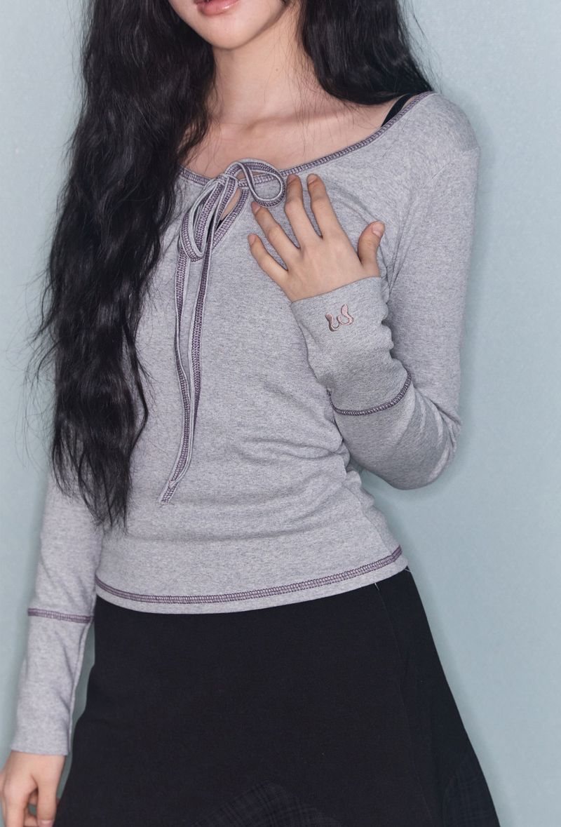 mireco（ミレコ）の「STITCH RIBBON T GREY（Tops）」