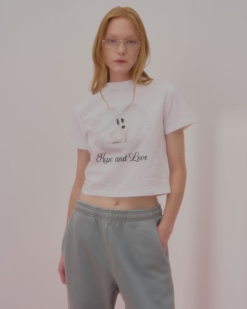 HEART RABBIT CROP TSHIRT-WHITE