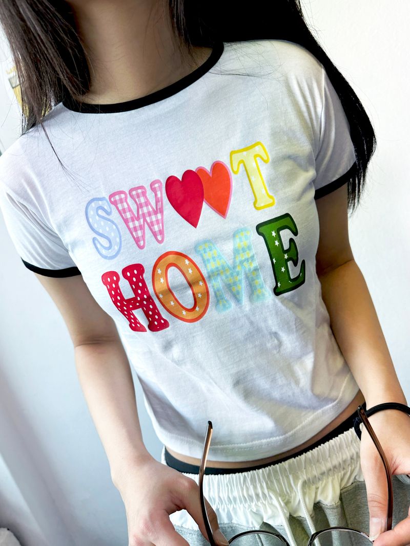 Homecandy Contrast Ringer Crop Tee 2color