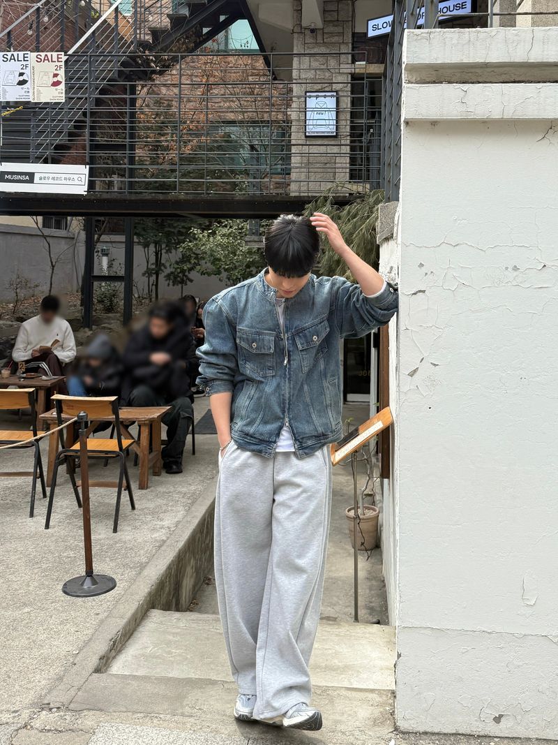 With denim biker jacket