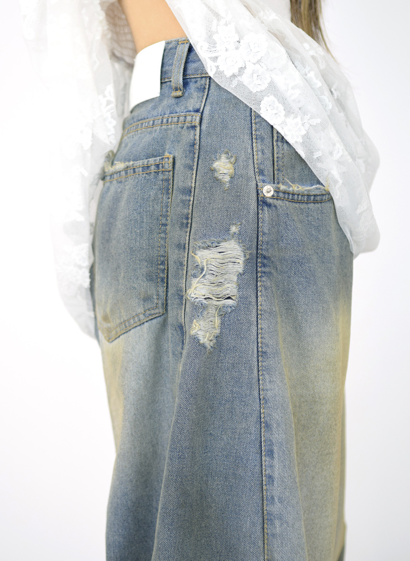 side dirty wide denim pants