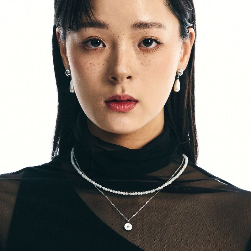 [SET] hyde moon stone & silver disk necklace