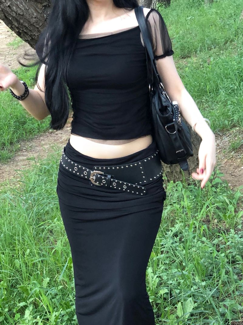 Jelly Shirring Long Skirt