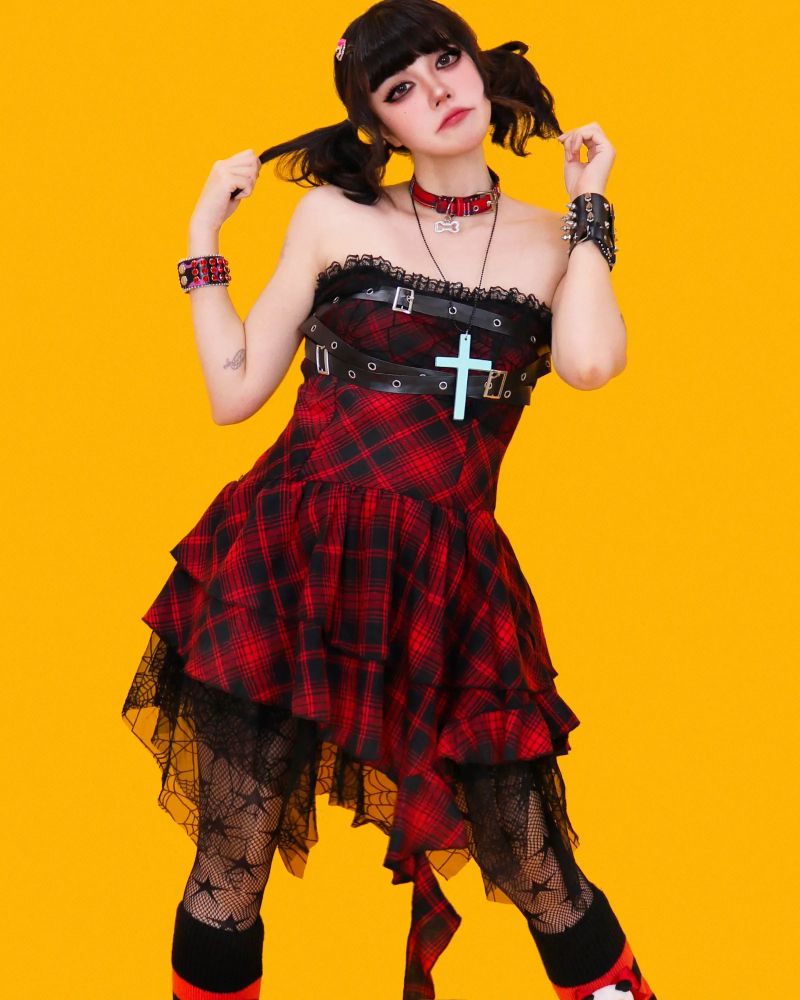 punk spider red top dress