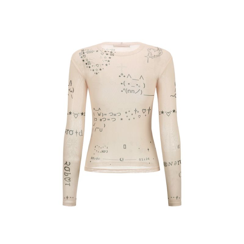 0 2 emoji mesh top - BEIGE