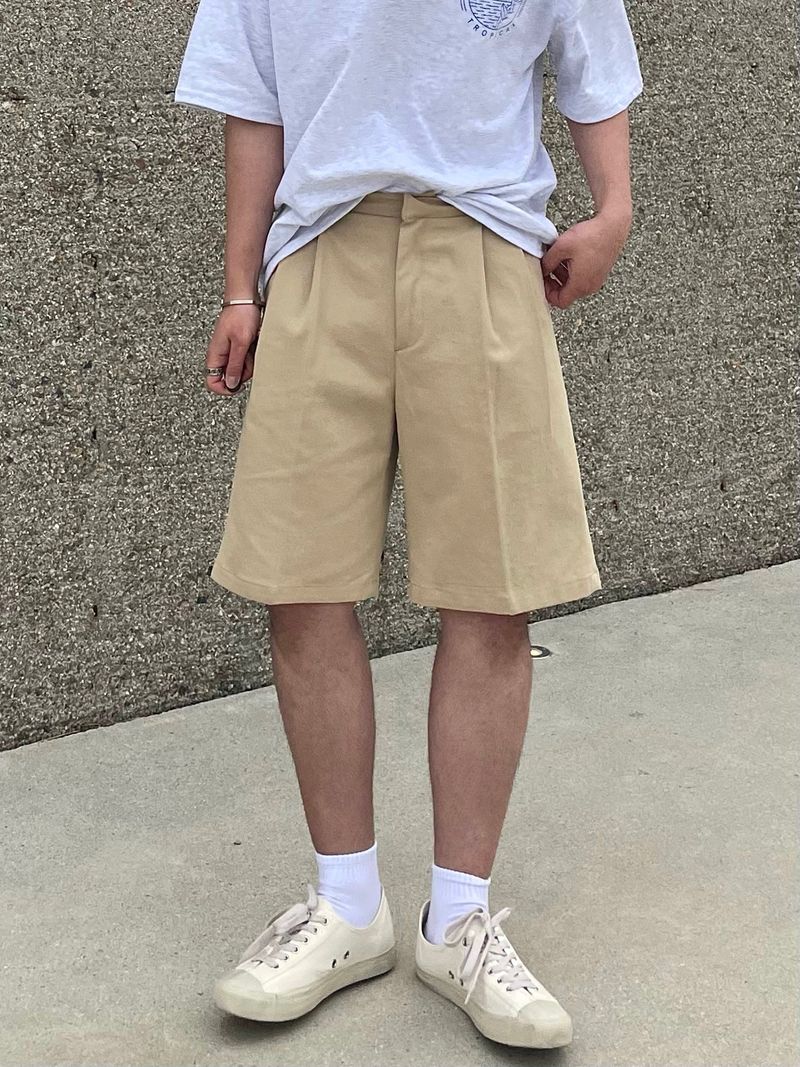 PORT COTTON TWO TUCK HALF PANTS(5COLOR)