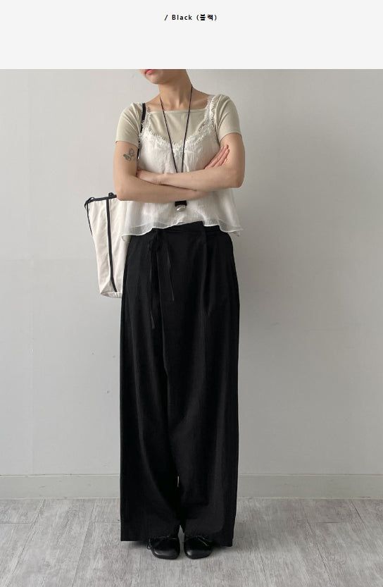 Unbalance Nylon Strap Wide Pants