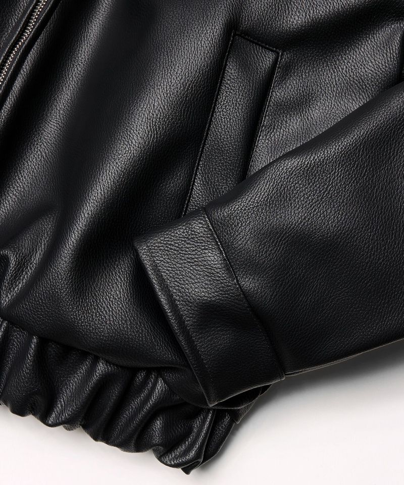 Synthetic Leather Quilted Jacket - Black