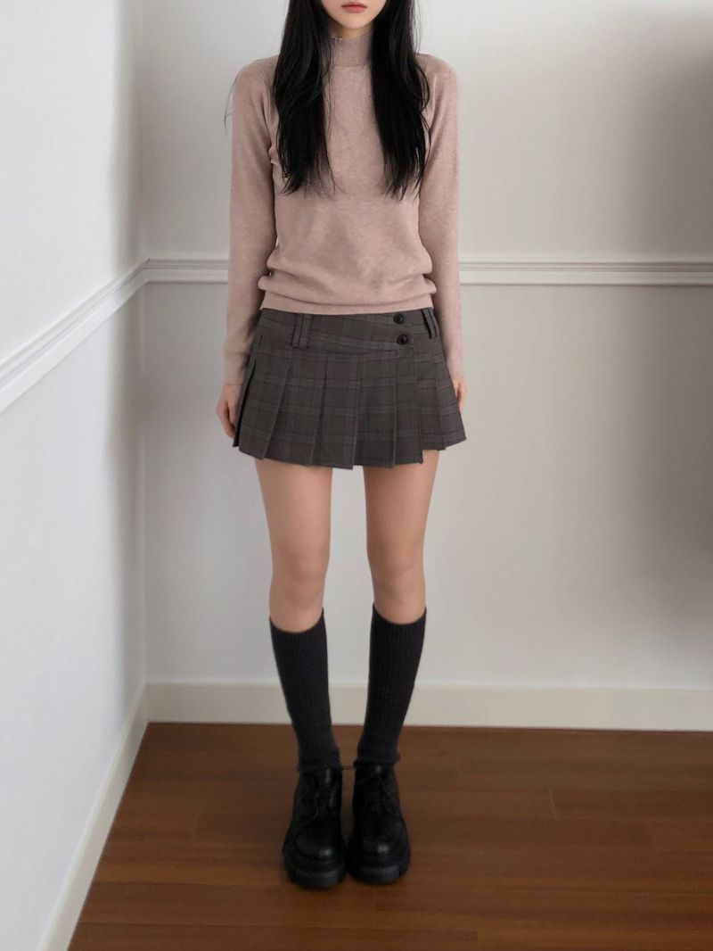 Checkered Micro Pleats Mini Skirt (2 colors)