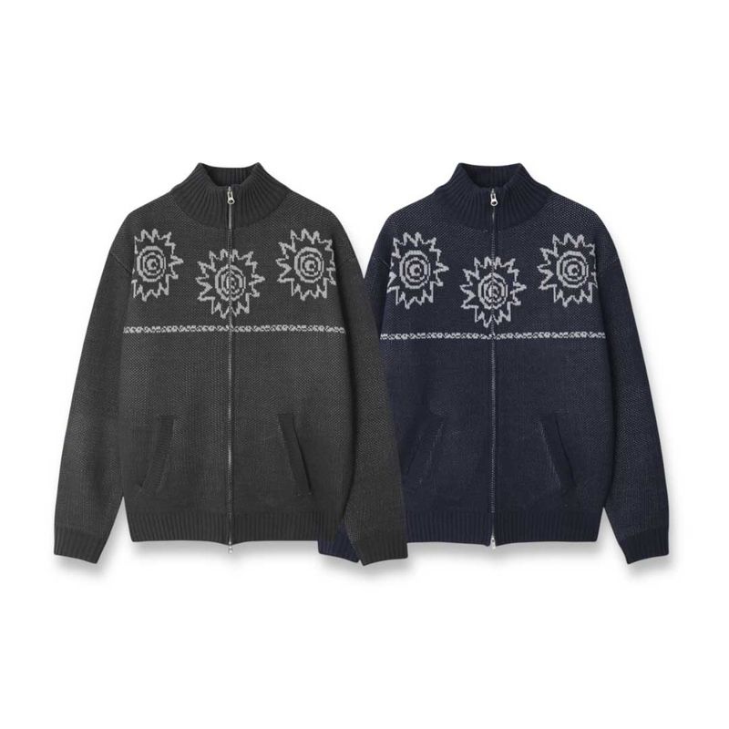 Vintage Jacquard Knit Zip-Up