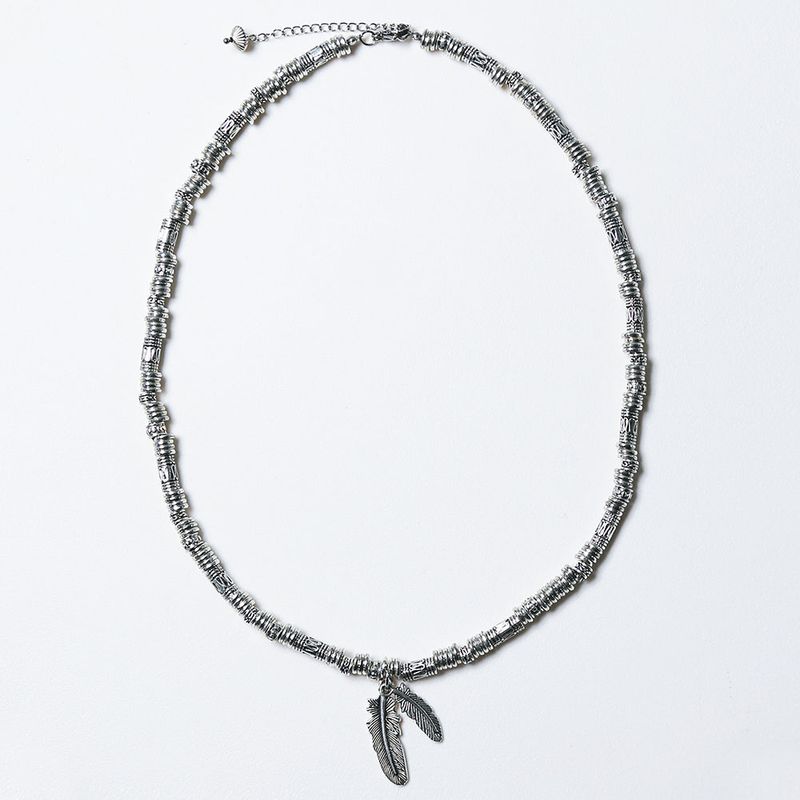 feather & antique silver beads necklace