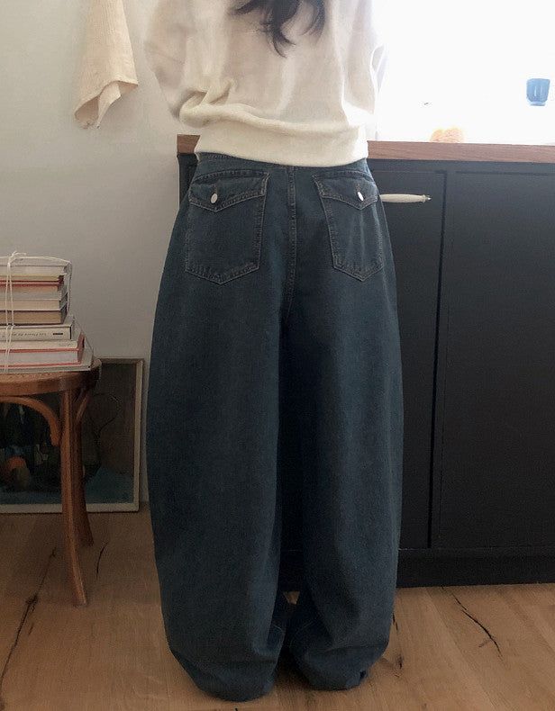 SHOPPERLAND（ショッパーランド）の「Back Flap Pocket Washed Wide Denim Pants (2color)（Pants）」