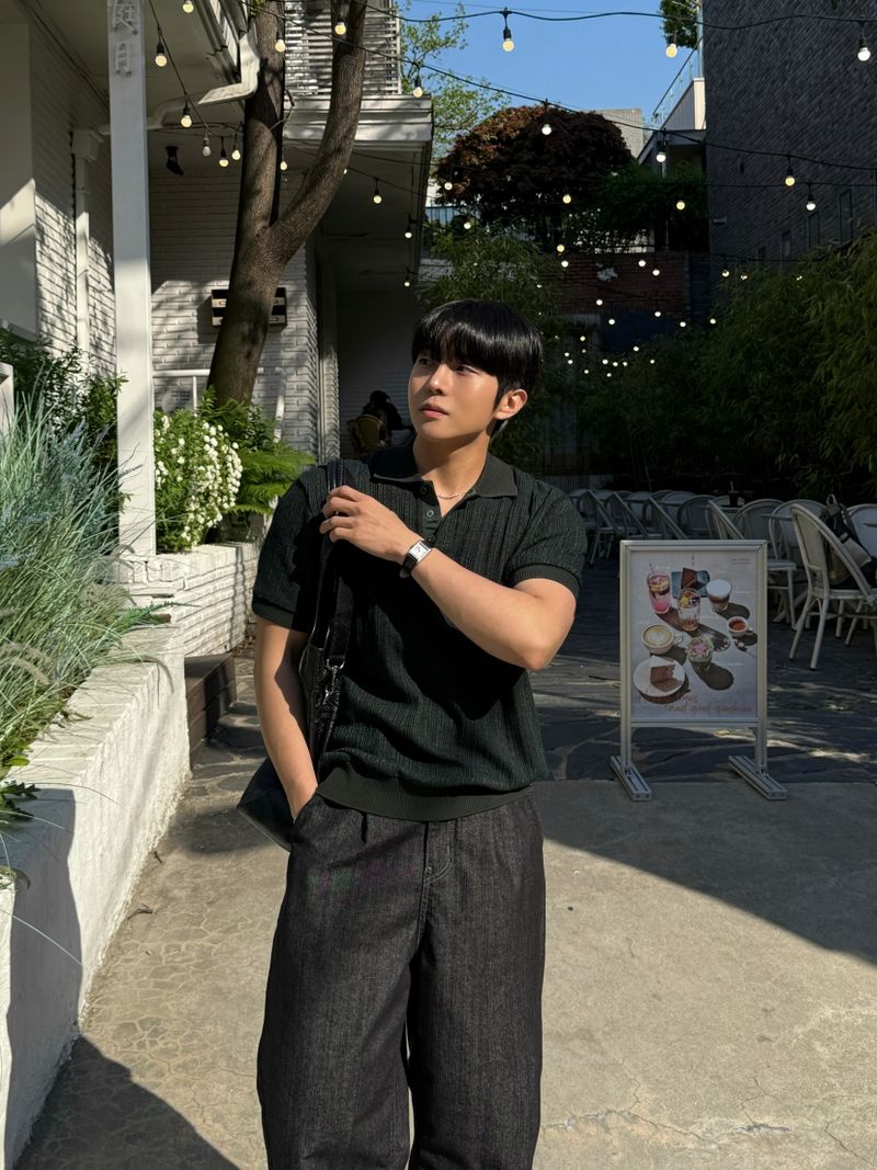 Texture collar knitwear short-sleeve