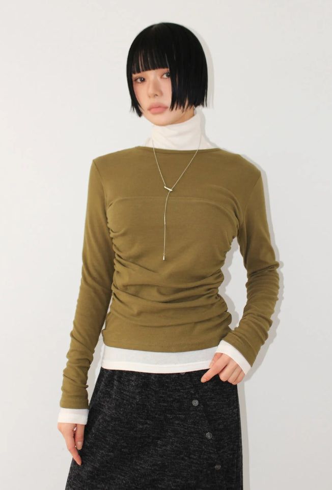 AAKE(アケ)の「(Brushed) SHIRRING LAYER LONGSLEEVE(Tops)」