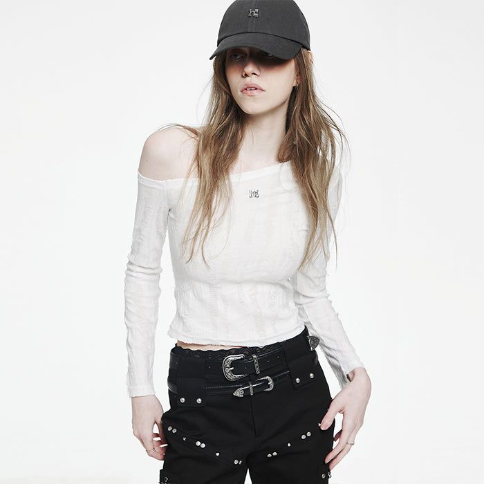 HOLY NUMBER 7(ホーリーナンバーセブン)の「Holy Symbol Ripped Off-shoulder Top_white(Tops)」