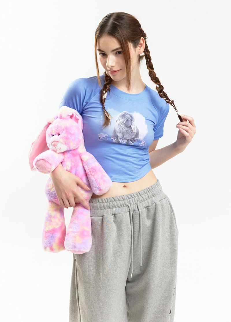 Heart bunny Raglan Crop-T (blue)