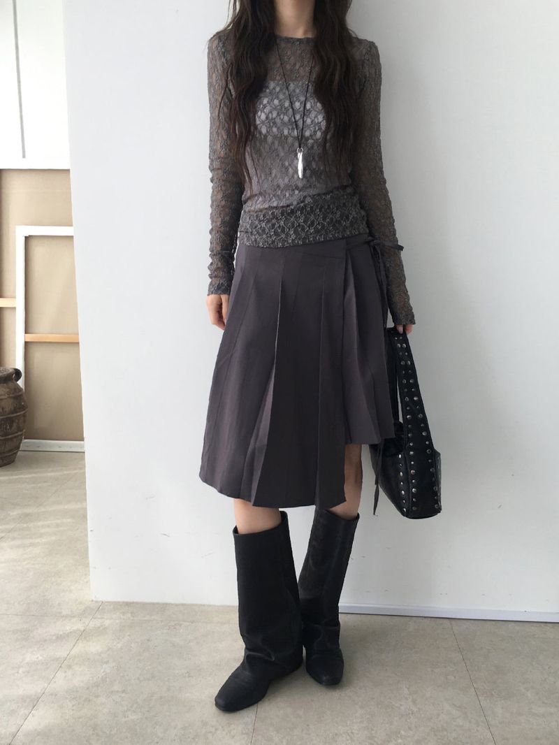 Unbal pleated wrap skirt