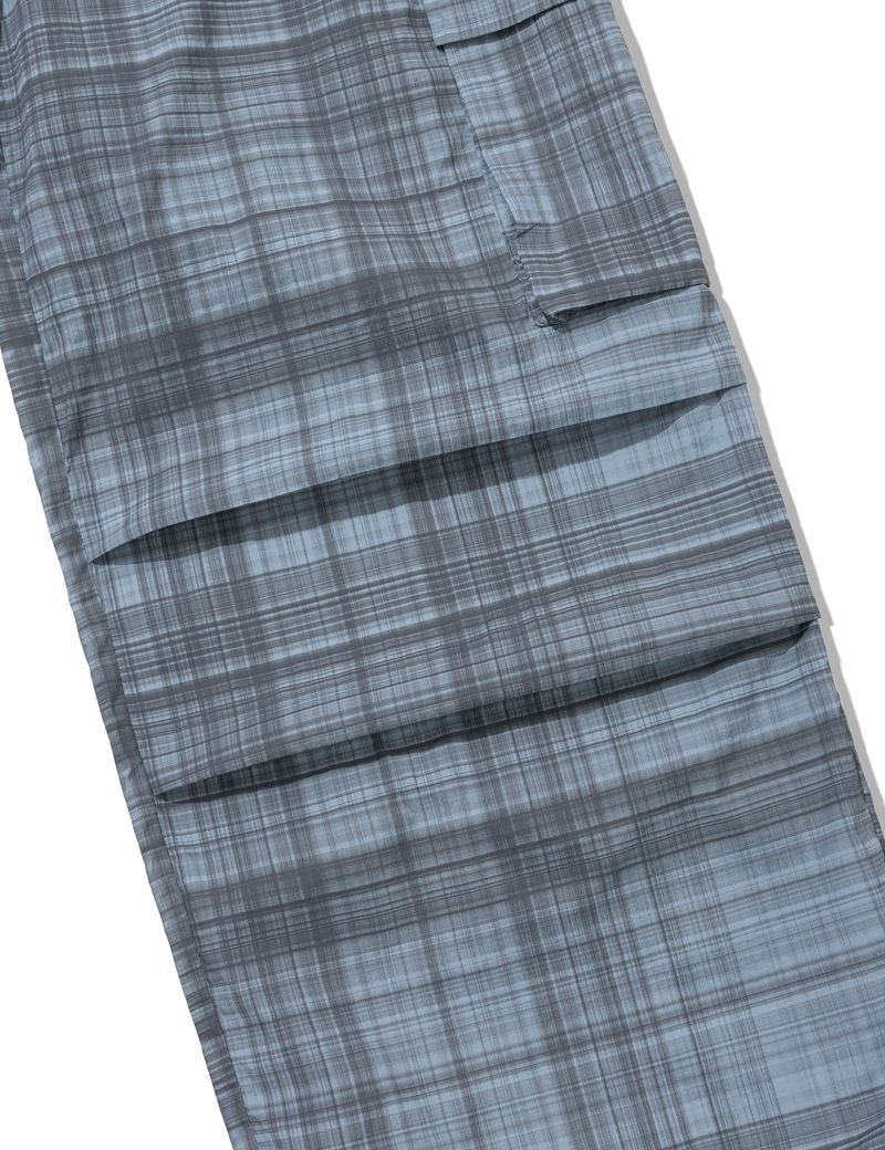 RUFFLE CHECKERED SKIRT CARGO PANTS(BLUE)