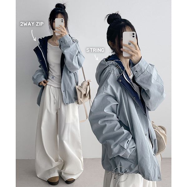 Bitt Two-Way String High-Neck Hooded Field Jacket Jumper (4 colors)
