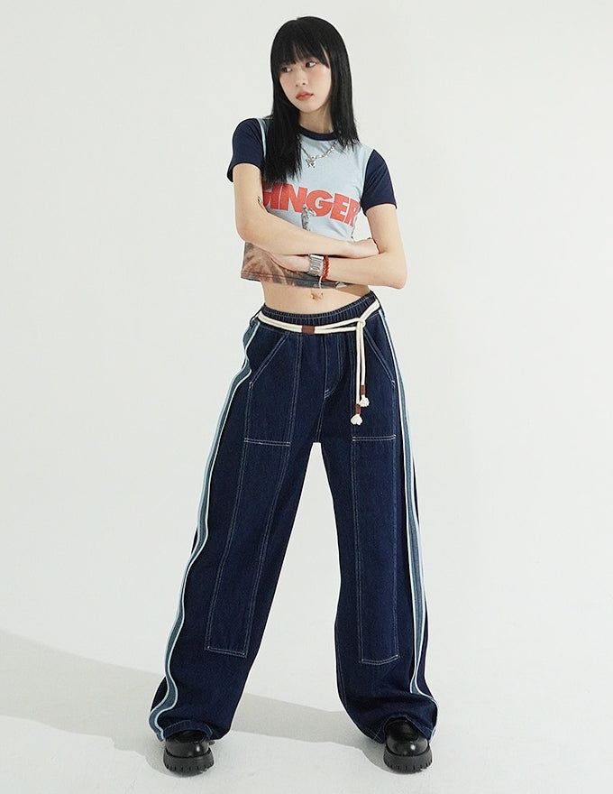 [BELT SET] Rope Line Denim Pants