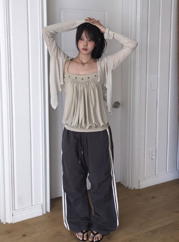 BT Nylon Track Pintuck Wide Pants