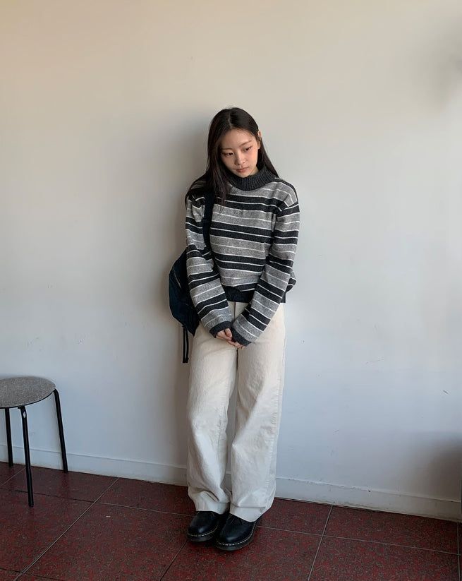Hermot Half Neck Stripe Wool Knit